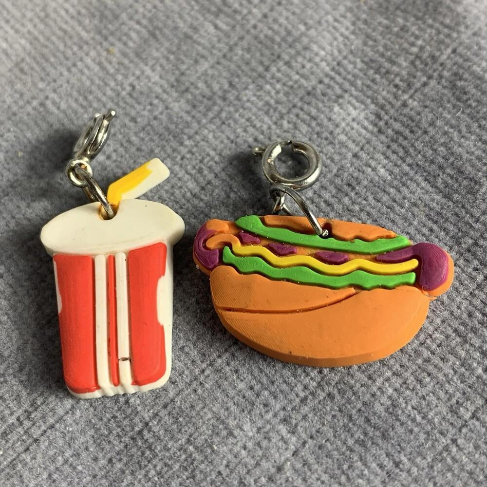 Foodie Charm Pendants Imitation Food Dangle Charms Hot Dog & Soda Pop Lot Of 2